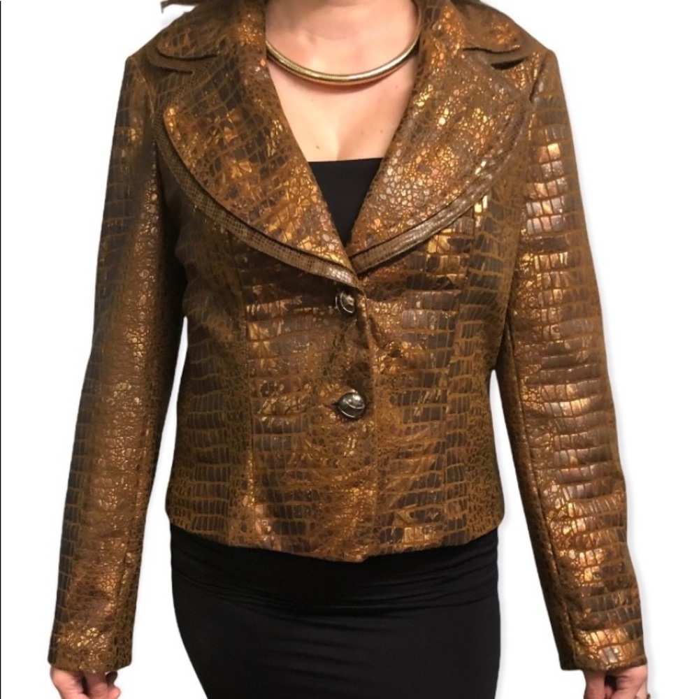 CHRISTINA Women’s Brown Metallic Embossed Jacket with shades of Copper SZ: Large - Picture 13 of 13